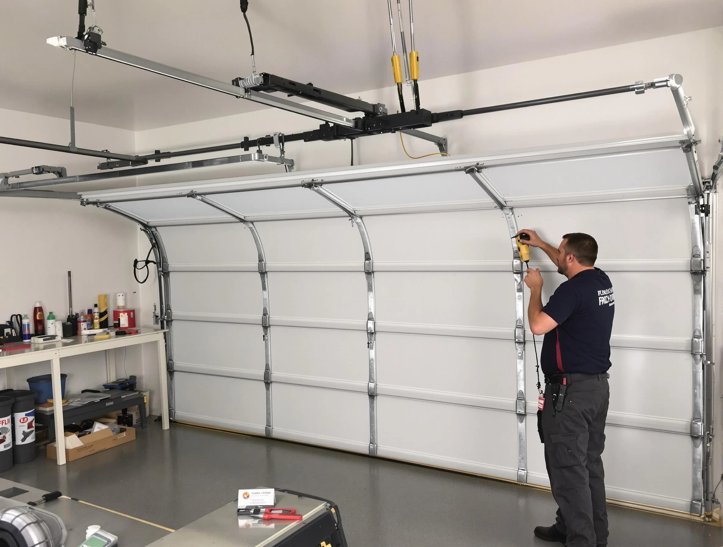 Midfield Garage Door Repair certified technician performing overhead door system repair in Midfield