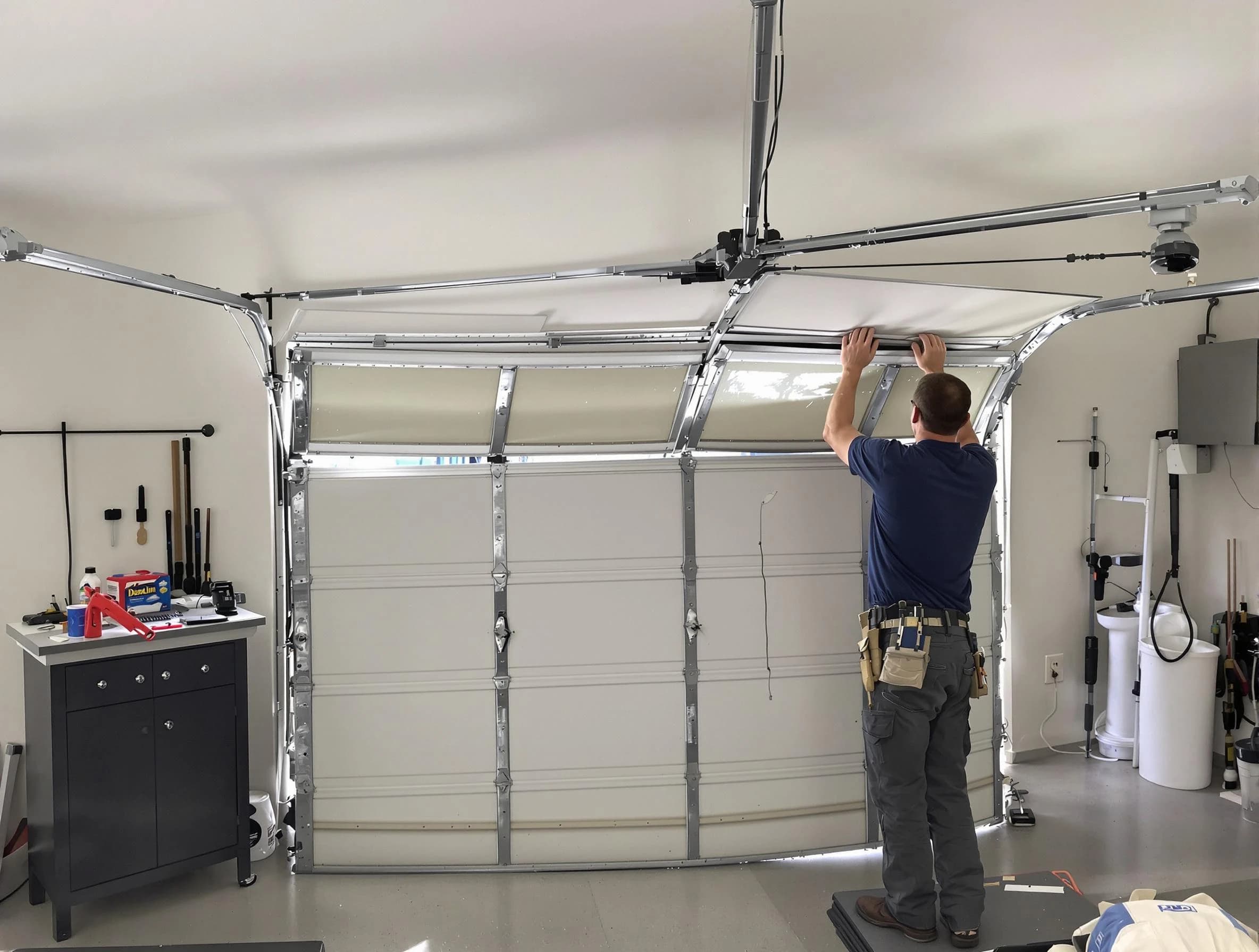 Midfield Garage Door Repair specialist performing precise section replacement on Midfield garage door