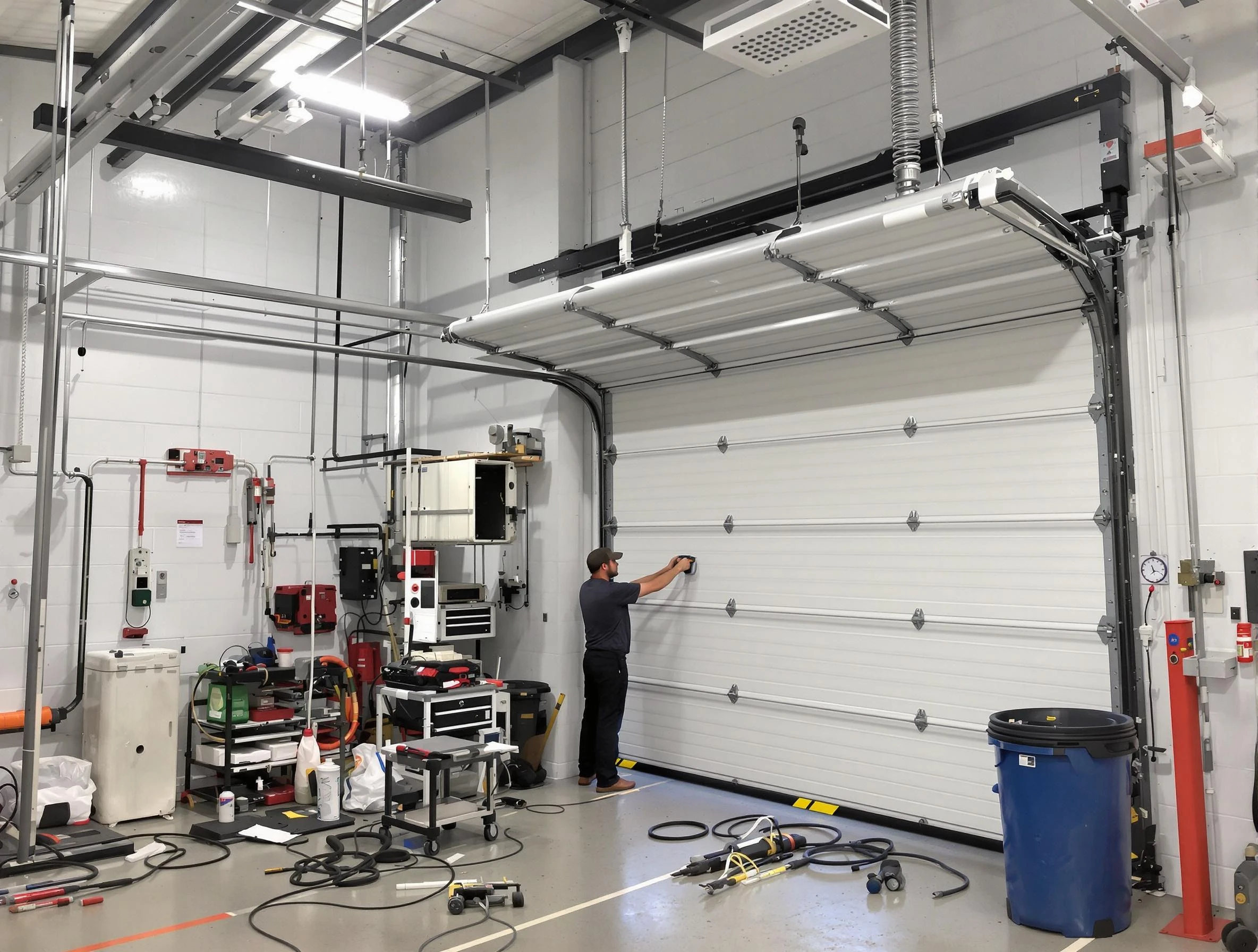 Midfield Garage Door Repair certified technician performing commercial door repair at a Midfield business facility
