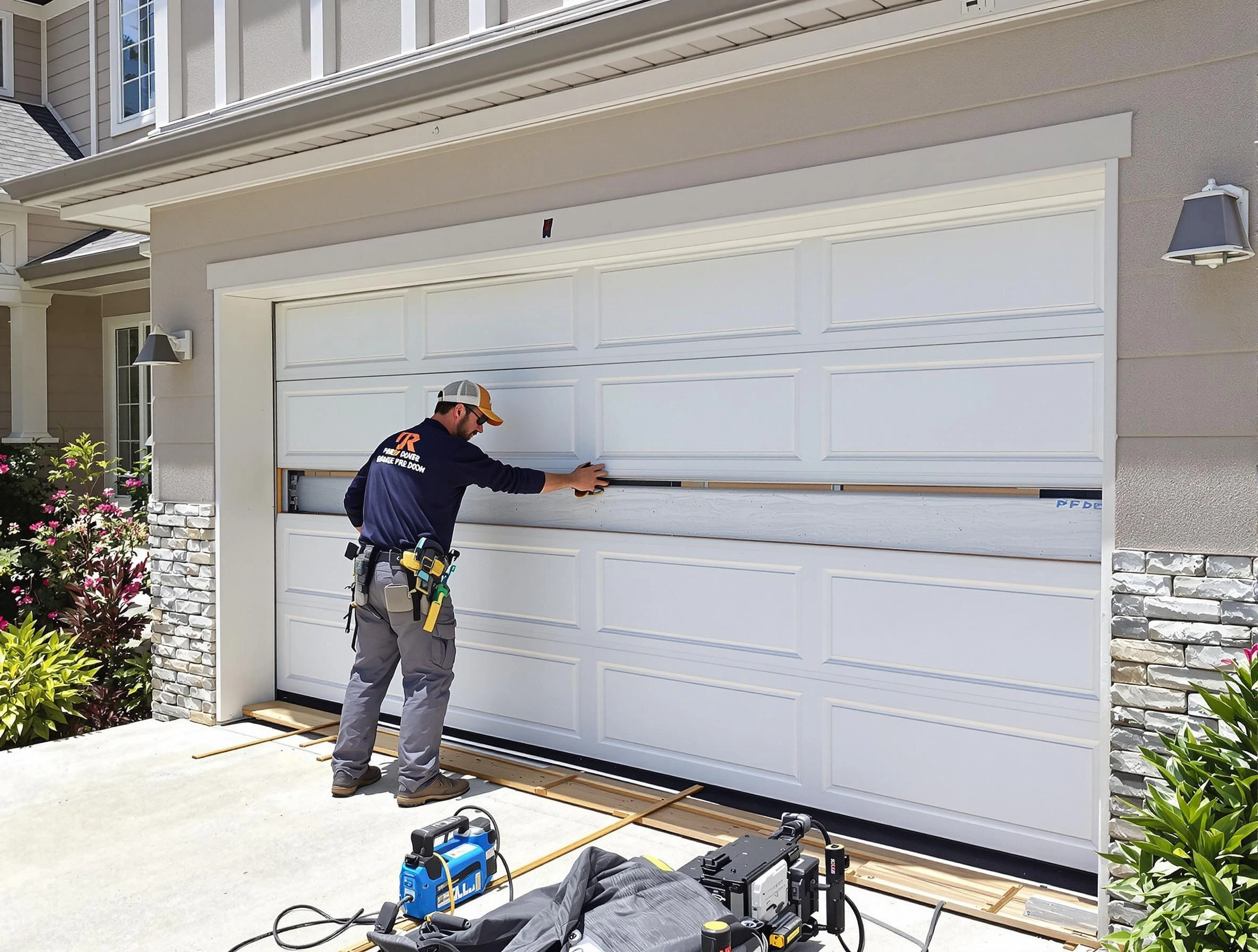 Midfield Garage Door Repair team performing complete garage door replacement at Midfield residence