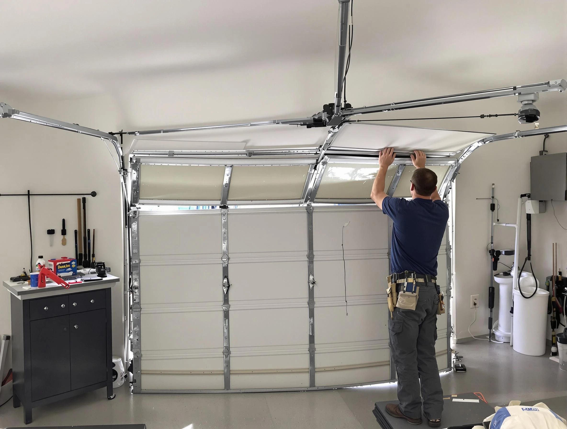 Midfield Garage Door Repair specialist performing precise section replacement on Midfield garage door