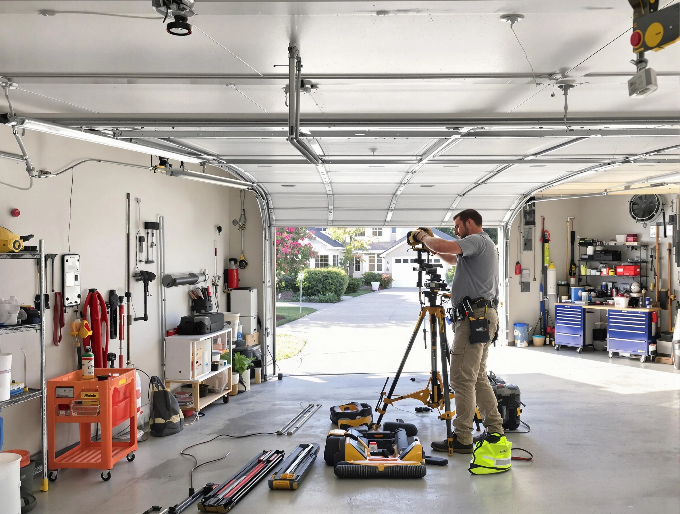 Midfield Garage Door Repair specialist performing laser-guided track alignment in Midfield